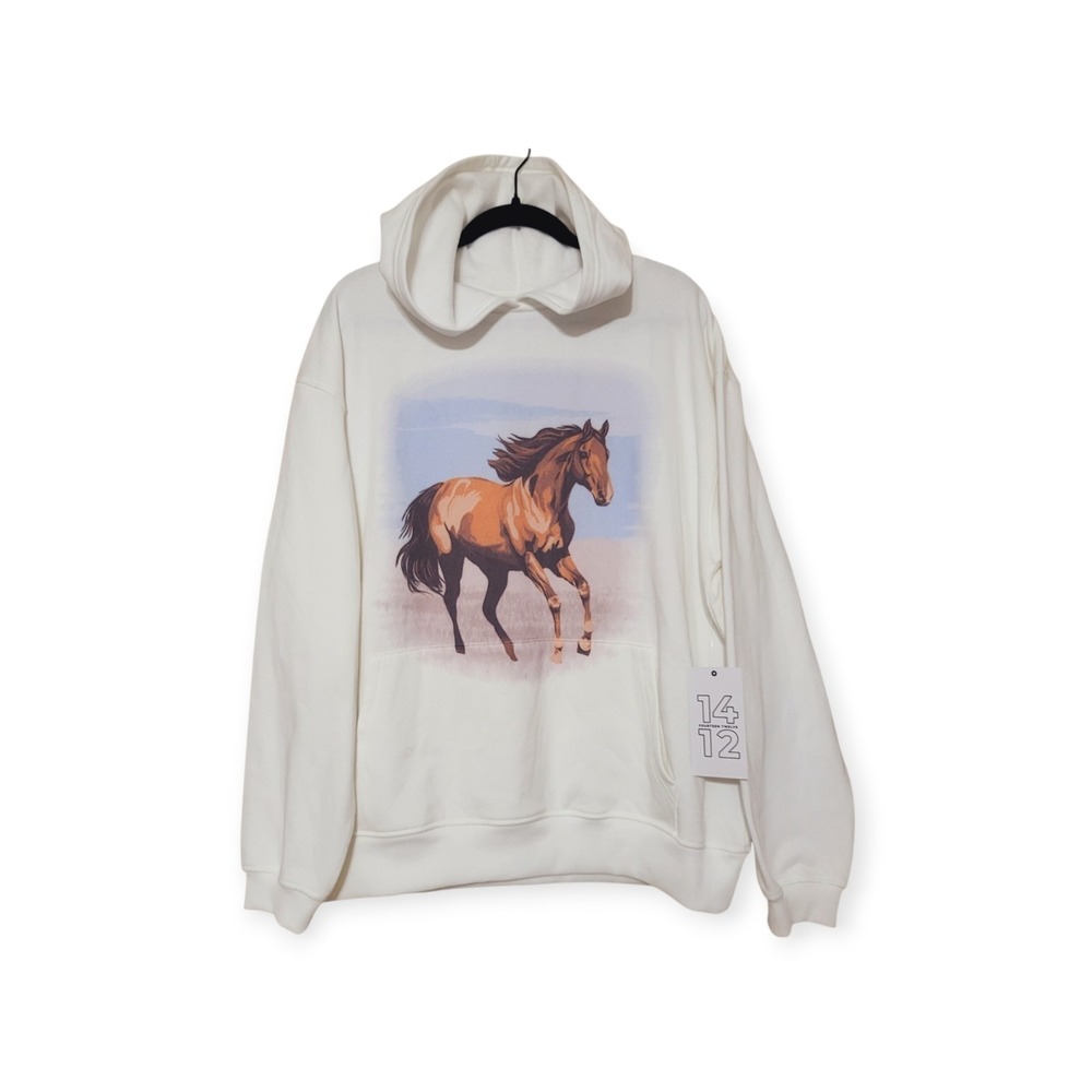 1412 vintage-style Horse graphic white Hoodie Cowgirl Equestrian Rodeo Xl NWT - Picture 9 of 9